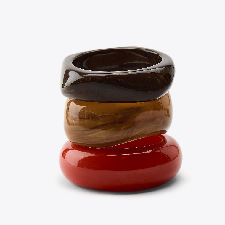 Zara Pack Of 3 Resin Bracelets Red Tan Brown | Nwot